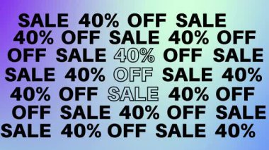 Renkli tanıtım reklamı, büyük ve dikkat çekici metinlerle% 40 indirim vurguluyor..