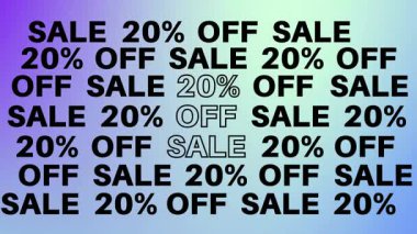 Arkaplanda '% 20 indirimli' metni gösteren parlak tanıtım afişi. Reklam indirimleri, perakende satış ve göz alıcı tasarımlı özel promosyonlar için idealdir..