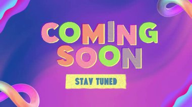 Vivid graphic displaying a 'Coming Soon' message with a vibrant gradient background, lively design, and modern typography. Perfect for announcements, promotions, or event notifications.