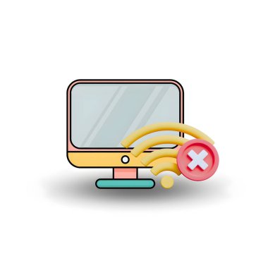 İnternet bağlantısı olmadığını sembolize eden kablosuz ağ sembollü bir monitörün stilize edilmiş çizimi. Teknik, ağ oluşturma ve bağlantı ile ilgili kavramlar ve tasarımlar için ideal.
