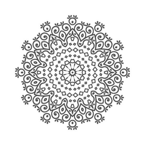 Beyaz arka planda Hint dekorasyon mandala deseni. Koyu gri renkli mandala desenli vektör. Mandala çizgisi çizimi. Boyama kitabı için dekorasyon mandala süsü. davet kartı.