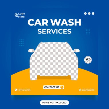 Car washing service social media template post. Car wash and cleaning service banner. Vehicle washing service design template. Professional car wash advertisement design. clipart