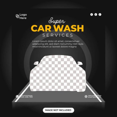 Araba yıkama şablonu sosyal medya paylaşımı. Otomobil bakım hizmeti tanıtım web afişi ve Instagram post tasarımı. Araba temizleme işi reklam afişi tasarımı.