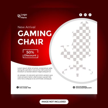 Oyun yöneticisi sosyal medya paylaşımı yapıyor. Yeni gelenler ve modern oyun koltuğu satış Instagram 'ı ve web pankartı tanıtım tasarımı. Oyun başkanı sosyal medya paylaşımı satışlarını destekliyor.