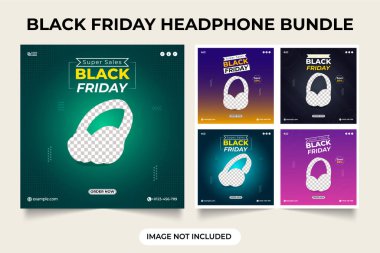 Kara Cuma özel kulaklık paketi soyut şekilli promosyon web afişi tasarımı. Kulaklık işi reklam poster tasarımı seti. Soyut şekilli kulaklık markası tanıtım şablonu tasarımı