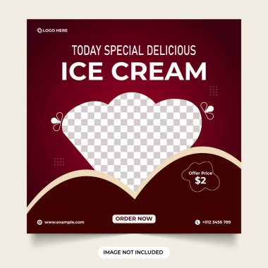 Fresh and tasty ice cream social media post vector with photo placeholders. Ice cream special delicious food social media banner post template. web banner design with maroon color. clipart