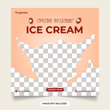 Soyut şekilli özel lezzetli dondurma indirimli şablon tasarımı. özel dondurma satışı sosyal medya tasarımı krema ve çikolata renginde.