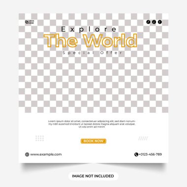 Tur ve seyahat sosyal medya postası tasarımı. Seyahat acentesinin iş için şablon tasarımı. Seyahat acentesi için aile tatili planlayıcısı. Sosyal medya paylaşımı için gezici afiş.