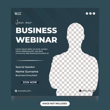 Sosyal medya paylaşımı için çevrimiçi iş Webinar tasarımı. Dijital pazarlama ve yaratıcı webinar şablonu. Modern iş semineri webinar web afişi ve instagram post tasarımı.