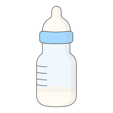 Bebek sütü, bebek şişesi, beyaz arka planda izole edilmiş. Vektör illüstrasyonu