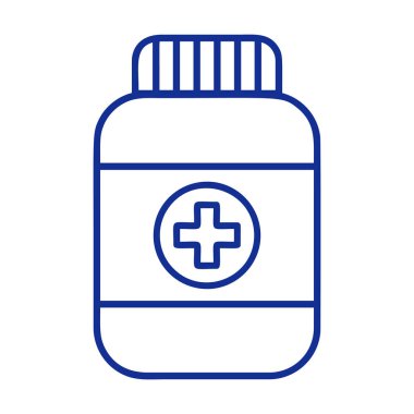 Satır Stili İlaç Şişe Simgesi. Vektör illüstrasyonu