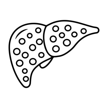 Karaciğer sirozunu temsil eden bir vektör ikonu durumu belirten kendine özgü özelliklere sahip stilize bir karaciğer gösteriyor. Temiz, beyaz arka plan görünürlüğü arttırır, tıbbi konsepti oluşturur.