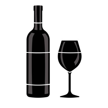 Çarpıcı bir siluet zarif şekilli bir bardağın yanında bir şişe şarap içerir. Görsel aktarım sofistike bir duygu, yemek ayarlarını geliştirmek için mükemmel.