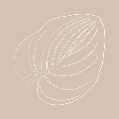 Bu sanat eserinde, zarif, akıcı çizgileri ve karmaşık damar yapısını vurgulayan tropikal bir yaprağın ana hatları yer alıyor..