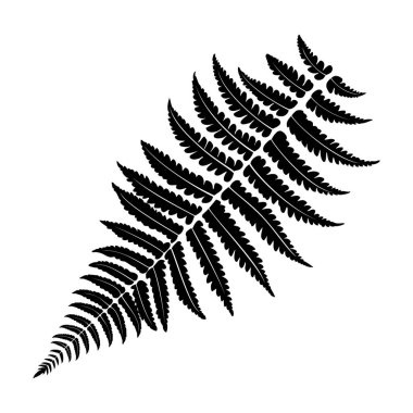 Bir eğreltiotu yaprağının çarpıcı silueti güzel ve detaylı yapısını gözler önüne seriyor. Siyah yaprak beyaz arkaplanda belirgin bir şekilde duruyor. Benzersiz desenleri ve dokuları vurguluyor.