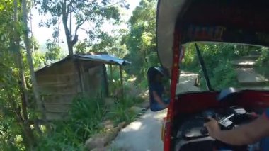 Sri Lanka 'nın manzaralı tropikal orman yollarını bir tuk tuk içinde keşfediyorum.
