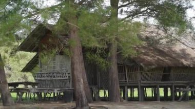 Borneo Çam Ormanı 'nda geleneksel Rungus insanlar evi