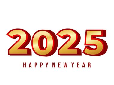 Modern ve zarif bir 2025 Mutlu Yıllar tasarımı çarpıcı kırmızı çizgili cesur altın rakamlar içeriyor. 2025 sayı dizaynı. İlanlar, afişler ve 2025 takvimi için.