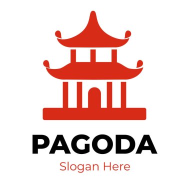 Pagoda çizim logosu. Vektör, şablon, simge, sembol, Çin tapınağı