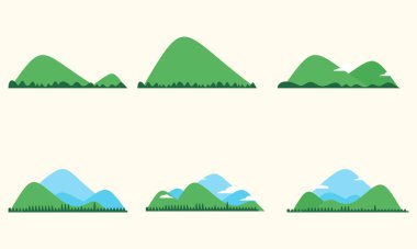 Basit yeşil tepeler ve katmanlı mavi tepe şekilleri. Çevresel temalar, özel manzara ve bilgi kaynakları için ideal.
