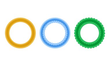 Parlak sarı, açık mavi ve yeşil üç yuvarlak çerçeveden oluşan bir koleksiyon, içeriği vurgulamak veya renkli bir kenar eklemek için uygun.