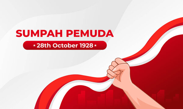 Indonesian Youth Pledge day or hari sumpah pemuda with a Hand Holding the National Flag.a hand holding the red and white Indonesian flag