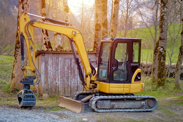 Excavator Construction Bulldozer Work Yellow Crawler Street Emergency Service Vehicle — Stock Photo, Image