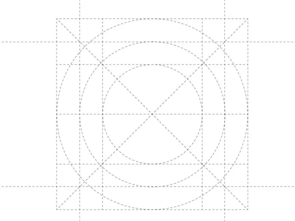 그래픽 디자인을위한 그리드의 모크업 안쪽으로 직사각형과 원형을 상징의 스케치에 그리드의 — 스톡 사진
