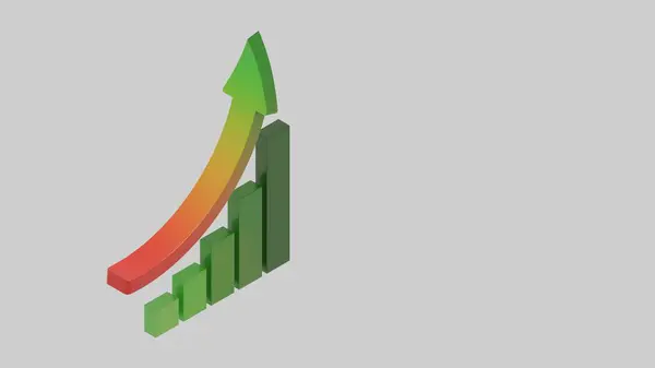 Stock market investment results. Investing success. Annual financial income. Successful investment into stocks and crypto. Illustration with the random colour bars and arrow going up. Business result