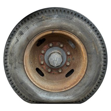Car Tire Isolated On White Background. Truck Wheel With A Rusty Rim Base