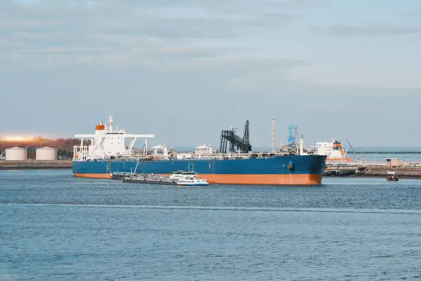 Very Large Crude Oil Carrier In The Port During Bunkering Refuelling Operations