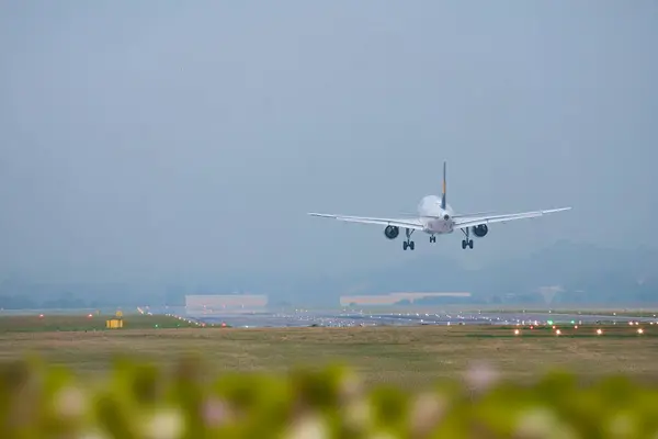 stock image Krakow, Poland - 15 07 2024: Low Fare Cost Passenger Airplane Landing With Wheels On Stand-By