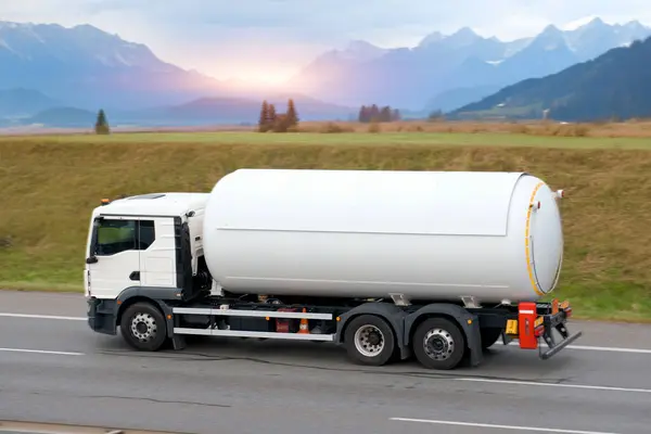 stock image Road Tanker Transporting Fuel Oil In Thermal Insulated Tank