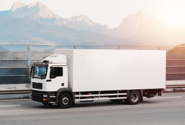 Kusursuz Lojistik için Resimli Dağ Yolu 'nda Verimli Beyaz Kargo Kamyonu Sürücüsü