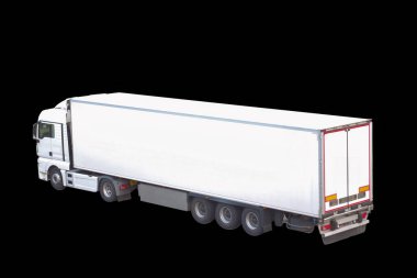 Siyah Arkaplan Verimli Taşımacılık Konseptinde Beyaz Yarı Karavan Kamyonu İzole Edildi