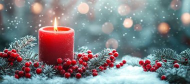 burning candle in snow clipart