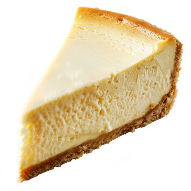 Beyaz arka planda bir dilim lezzetli cheesecake.