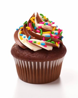 chocolate cupcake with cream and sprinkles