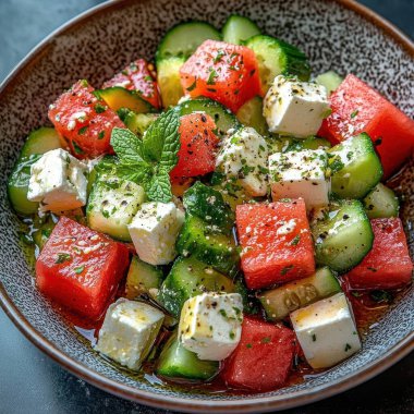 Tabakta taze Yunan salatası