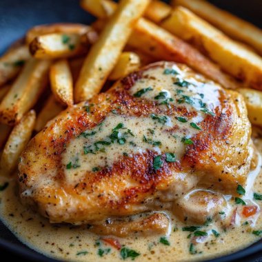 fried chicken with potato and french fries