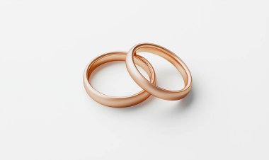 wedding rings on white background. wedding rings with copy space. 3 d rendering