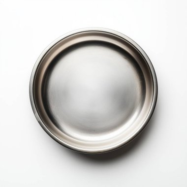 empty silver bowl on gray background