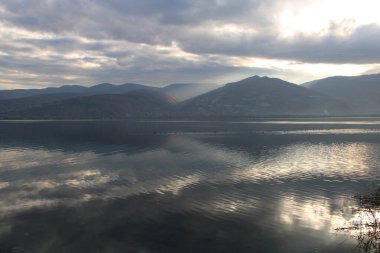 Flamingolar suda uçuyor.