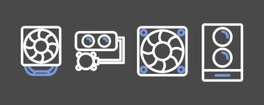 PC Parts symbol - modern CPU Cooler, Liquid cooler, case and air fans icon symbol clipart