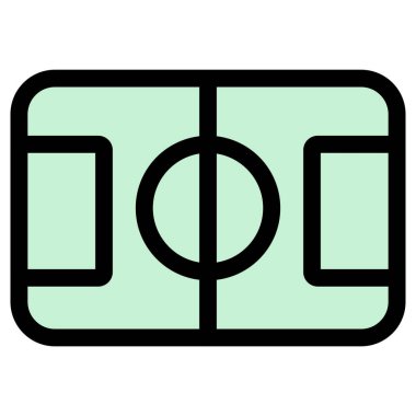 Bu simge, spor, rekabet ve eğlence faaliyetlerini temsil eden bir futbol sahasının şematik bir görünümünü tasvir eder..