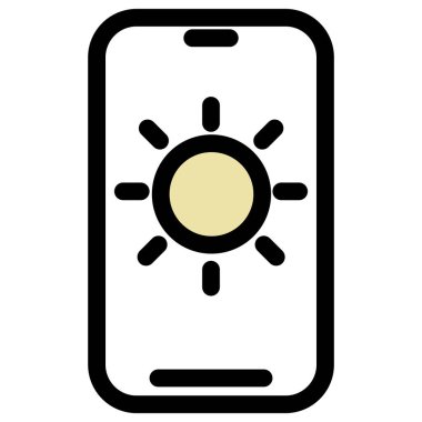 Bu gevrek simge bir güneş sembolü içeren bir akıllı telefon görüntüler, mobil ekran parlaklığı ayarlarını temsil eder.