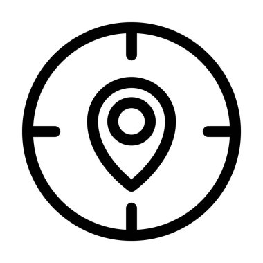 Kalın bir çizgi simgesi, hedef çember içindeki bir harita işaretçisini, odaklanmış navigasyonu ve doğru konum takibini sembolize eder..