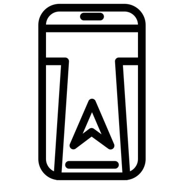 Bu kalın simge mobil bir cihazın üzerindeki GPS navigasyon uygulamasını gösteriyor, yönü ve teknolojik rehberliği simgeliyor..