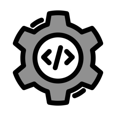 This modern icon depicts a gear with code symbols- perfect for representing agile development- project management- or scrum methodologies. It's ideal for software-related projects and applications.