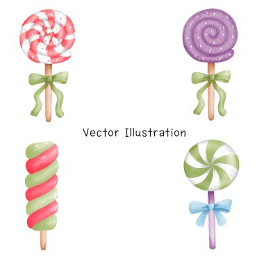 Candy Cane Christmas Watercolor - Festive Holiday Art and Seasonal Decoration. Vector illustration  clipart